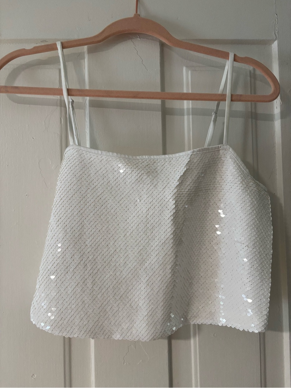 Abercrombie & Fitch White Sequin Cami Crop and Matching Midi Skirt Set